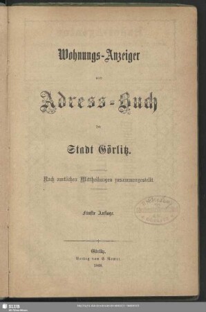 5.1868: Adreßbuch der Stadt Görlitz