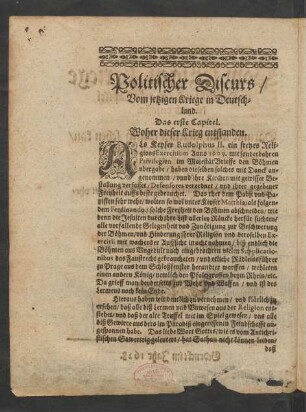 Das erste Capitel. Woher dieser Krieg entstanden.