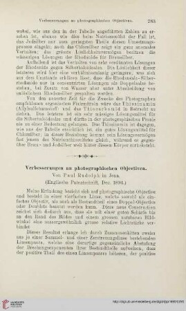 Verbesserungen an photographischen Objectiven : (Englische Patentschrift, Dec. 1894)