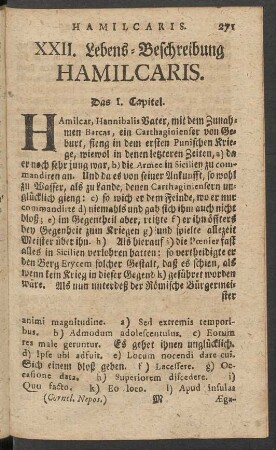 XXII. Lebens-Beschreibung Hamilcaris