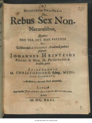 Disputatio Ordinaria De Rebus Sex Non-Naturalibus