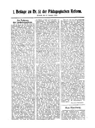 Zur Änderung des Landschulgesetzes : 1. Beilage zu Nr. 51 der Pädagogischen Reform