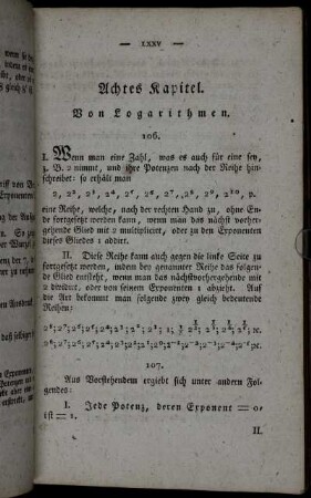 Achtes Kapitel. Von Logarithmen.