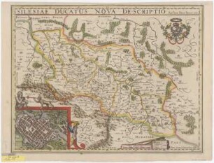 Karte von Schlesien mit einem Plan von Breslau, 1:960 000, Kupferstich, 1621