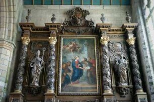 Frankreich. Bretagne. Finistere. Saint Pol de Leon. Chapelle du Kreisker. Seitenaltar 17 Jahrhundert. Heimsuchung Mariä