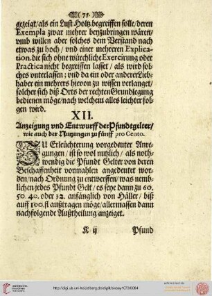 XII. Anzeigung und Entwurff der Pfundtgelter