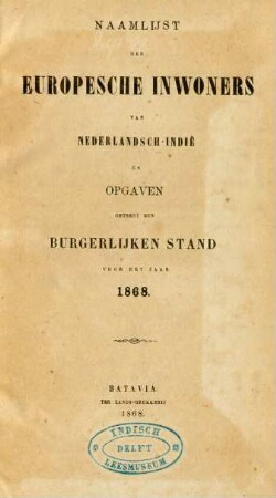 1868: Naamlijst der europesche inwoners van Nederlandsch-Indie͏̈