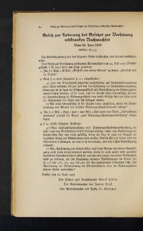 Gesetz zur Änderung des Gesetzes zur Verhütung erbkranken Nachwuchses Vom 26. Juni 1935 (RGBl. I S. 773)