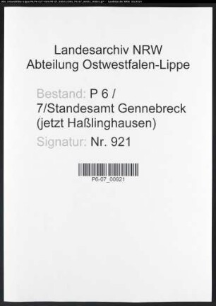Sterberegister Standesamt Gennebreck