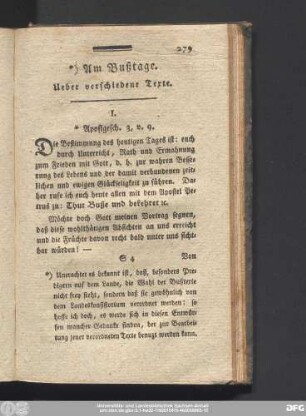 Am Bußtage. Ueber verschiedene Texte.