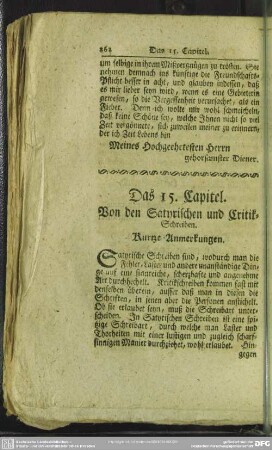 Das 15. Capitel. Von den Satyrischen und Critik-Schreiben
