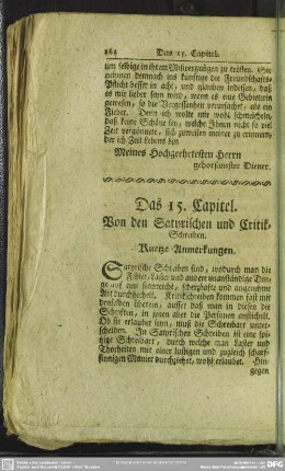 Das 15. Capitel. Von den Satyrischen und Critik-Schreiben
