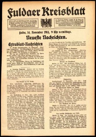 Erste Ausgabe vom Samstag, den 14. November 1914.