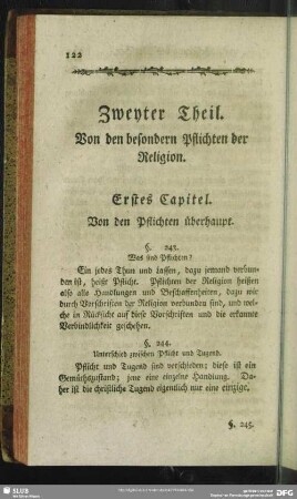 Zweyter Theil. Von den besondern Pflichten der Religion