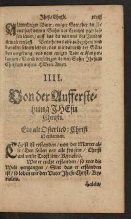 IIII. Von der Aufferstehung Jhesu Christi.