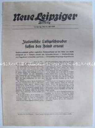 Extrablatt der "Neuen Leipziger Zeitung" über italienische Angriffe auf britische Schiffe
