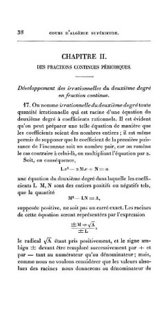 Chapitre II. Des fractions continues périodiques.