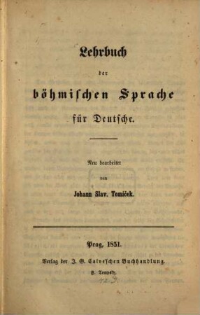 Lehrbuch der böhmischen Sprache für Deutsche