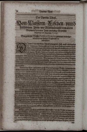 Der Vierdte Theyl. Von Wassern, Fischen, unnd Fischäntzen [...]