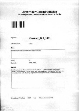 Gemeindedienste. Schriftwechsel 1958-1968, Se-Z