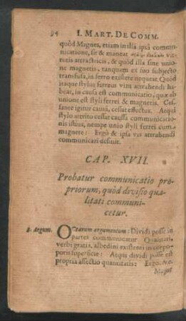Cap. XVII. Probatur communicatio propriorum, quod divisio qualitati communicetur.