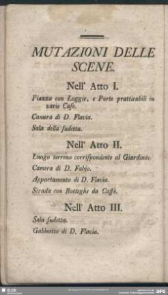 Mutazioni Delle Scene / Verwandlungen der Scenen