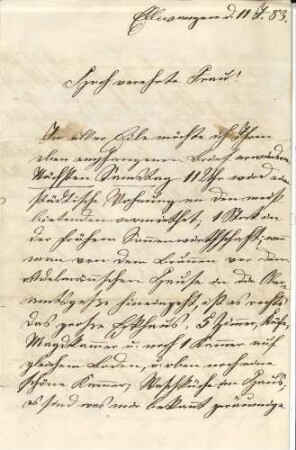 Privatschreiben an Luise von Seckendorff, geb. von Eyb