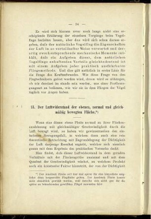 Der Luftwiderstand der ebenen, normal und gleichmässig bewegten Fläche.