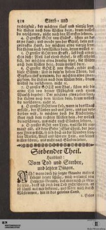 Siebender Theil. Handlend: Vom Tod und Sterben, und letzten Dingen.