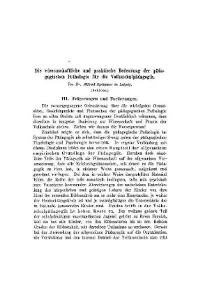 Die wissenschaftliche und praktische Bedeutung der pädagogischen Pathologie für die Volksschulpädagogik : (Schluß)
