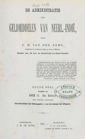 Deel 3: Derde Deel bevattende van Boek II. Het beheer: Van het beheer der ontvangsten en van het beheer der uitgaven