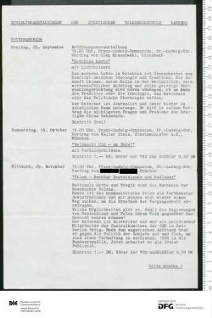 Beilage zum Programm 1. Trimester 1972/1973