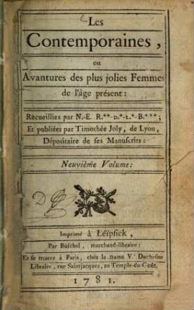 Les Contemporaines, ou Avantures des plus jolies Femmes de l'âge présent, 9