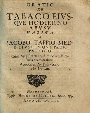 Oratio de tabaco eiusque hodierno abusu