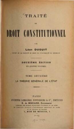 Traité de droit constitutionnel, 2. La théorie générale de l'état