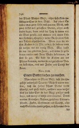 Nro. 100. Einen Butterkuchen zu machen. - Nro. 148. Ein Teig zu allerhand eisernen oder metallenen Formen.