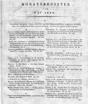 Monatsregister vom Mai 1836