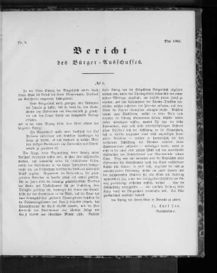 Nr. 8. Berichte des Bürger=Ausschusses. Mai 1863.