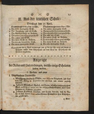 II. Aus der teutschen Schule