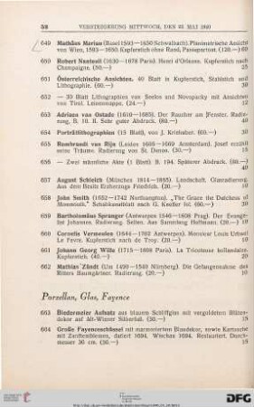 Porzellan, Glas, Fayence (Nr. 663-715)