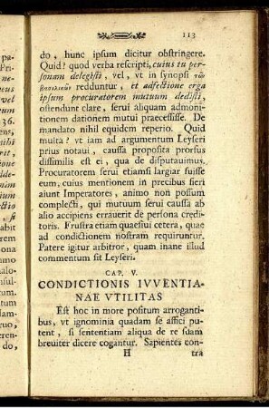 Cap. V Condictionis iuventianae utilitas