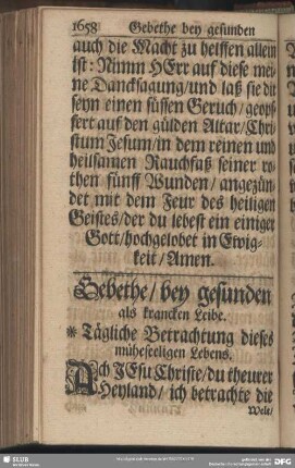 Gebeth, bey gesunden als krancken Leibe