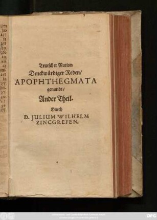 2: Teutsche Apophthegmata das ist: Der Teutschen Scharfsinnige kluge Sprüche