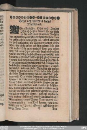 Gebet des Autoris dieses Tractätleins.
