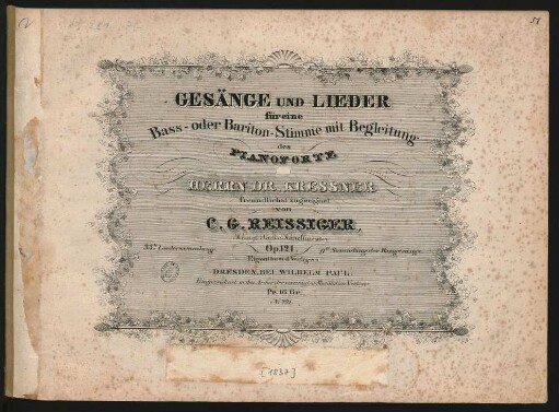 Gesänge Und Lieder für eine Bass- oder Bariton-Stimme mit Begleitung des Pianoforte Op. 121 : 33te Liedersammlung, 9te Sammlung der Bassgesänge