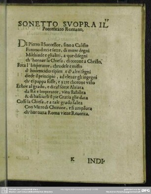 Sonetto Suopra Il Ponteficato Romano