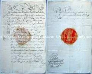Beförderungspatent für den Second Leutnant Peter Daniel Ludwig Hauschild, mit königlichem Siegel