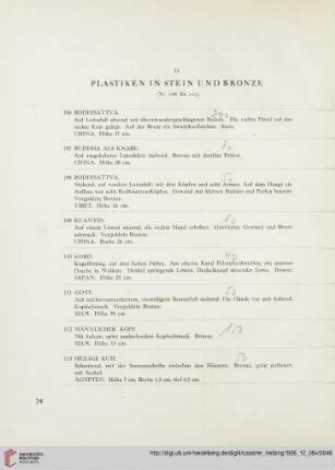 D. Plastiken in Stein und Bronze (Nr. 106-115)
