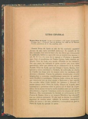 Letras españolas : Ramón Pérez de Ayala: La paz en el sendero