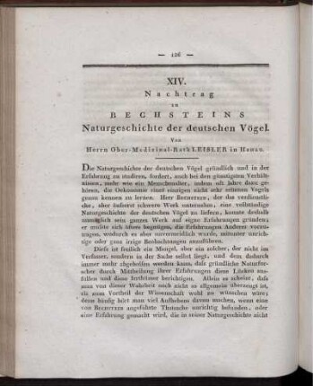 XIV. Nachtrag zu Bechsteins Naturgeschichte der deutschen Vögel.